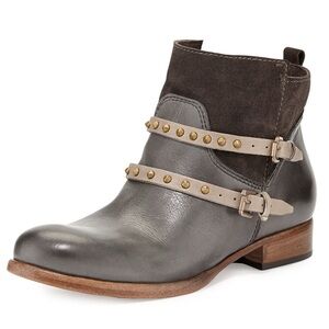 Alberto Fermani Emma Stud-Strap Ankle Boot, Anthracite/Fango Powder Blue Gray
